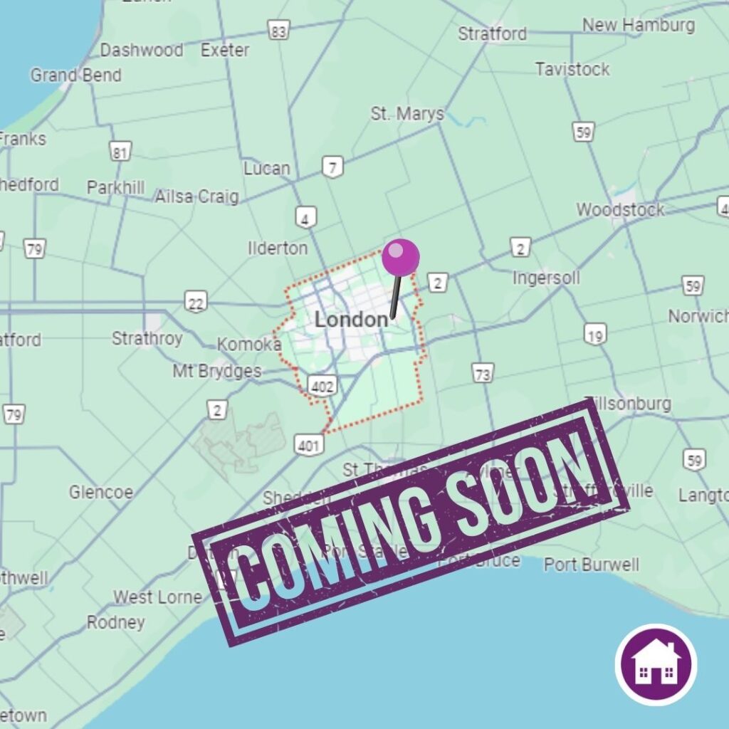 Map with a pin in the London area, "coming soon" stamped below it, and the ONESource logo in the bottom right corner